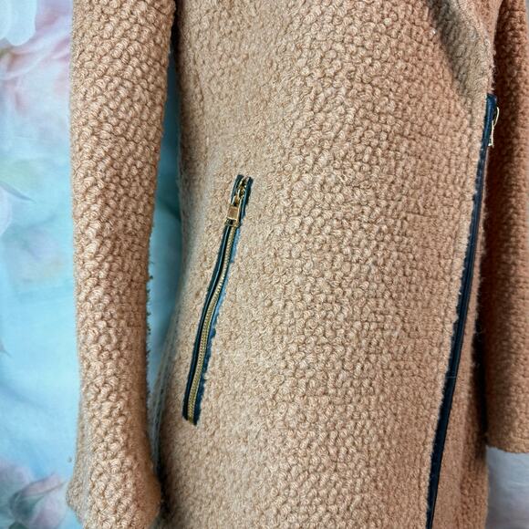 Calvin Klein Asymmetrical Zip Caramel Camel Wool Coat - Picture 3 of 7